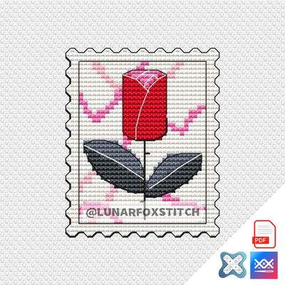 Red rose postage stamp cross stitch pattern