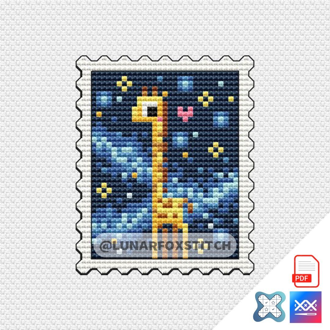 Giraffe postage stamp cross stitch pattern