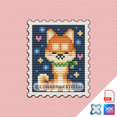 Shiba Inu Japan postage stamp cross stitch pattern