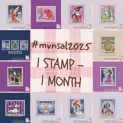 #mvnsal2025 - set of 12 - postage stamp cross stitch patterns - Characters