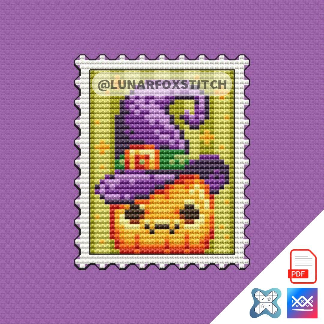 Halloween pumpkin postage stamp cross stitch pattern