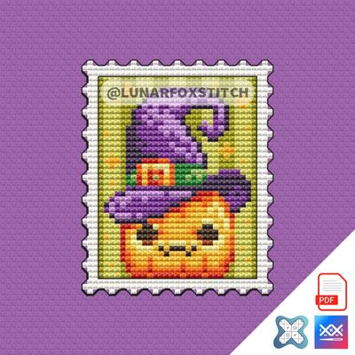 Halloween pumpkin postage stamp cross stitch pattern