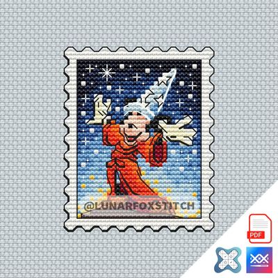 Wizard mouse postage stamp cross stitch pattern