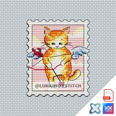 Cupid cat postage stamp cross stitch pattern