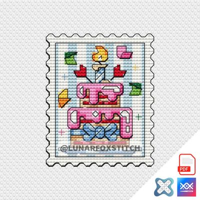 Happy Birthday cake postage stamp cross stitch pattern