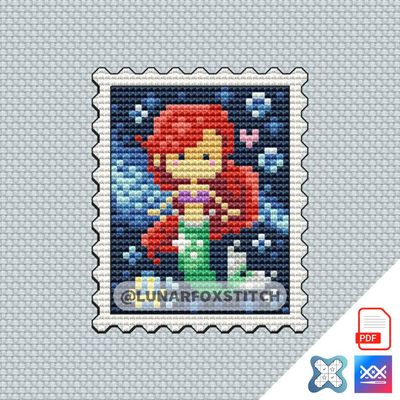 Mermaid postage stamp cross stitch pattern