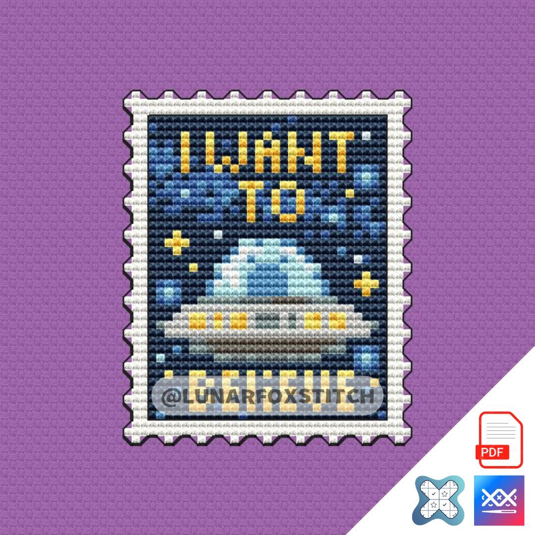 I want to believe ufo postage stamp cross stitch pattern