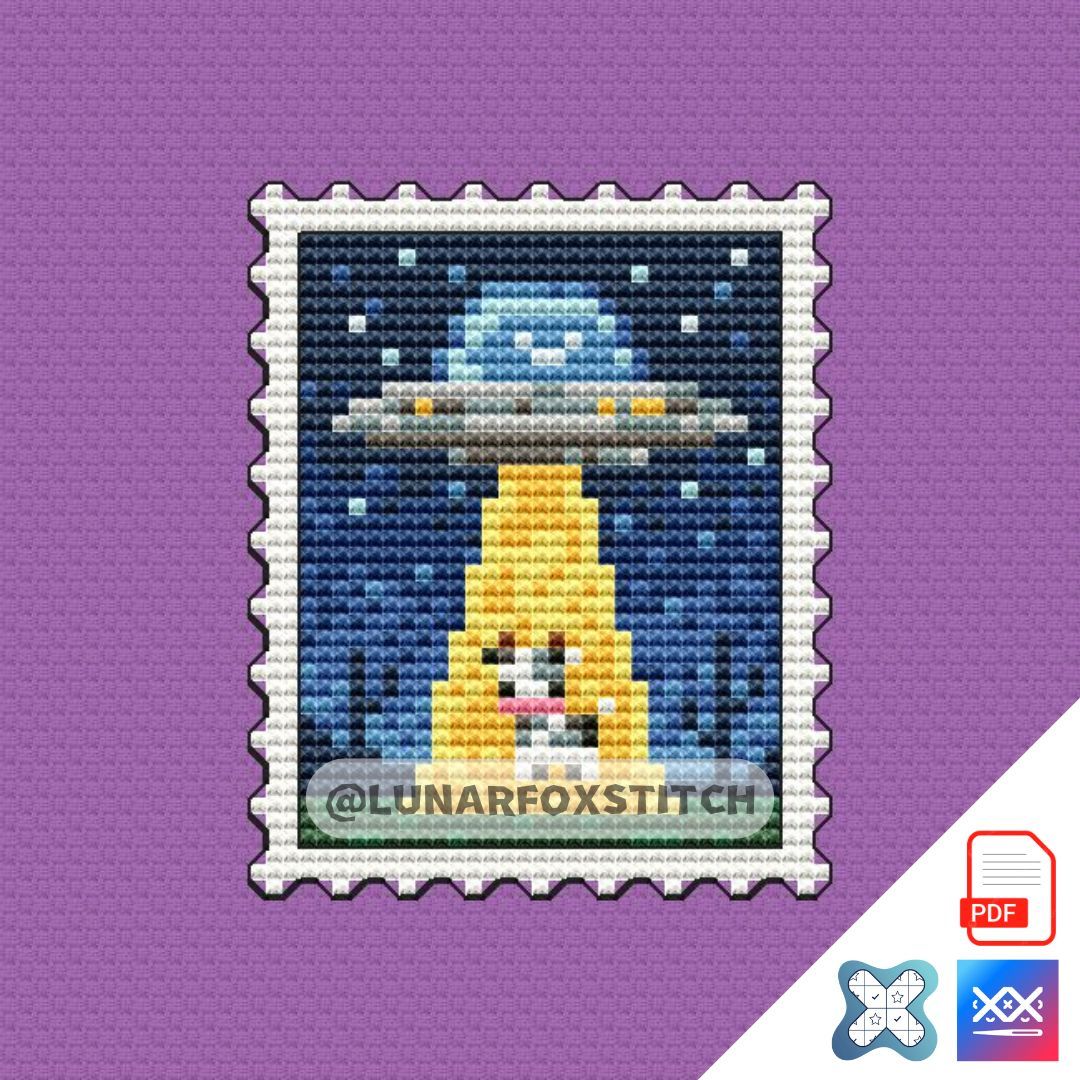 UFO cow  postage stamp cross stitch pattern