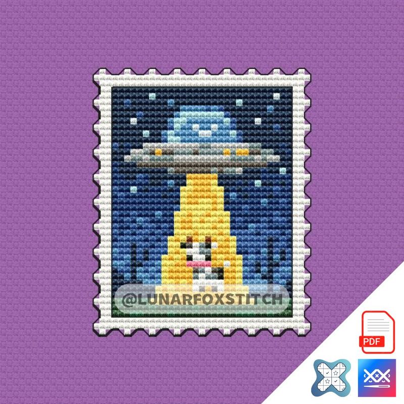 UFO cow  postage stamp cross stitch pattern