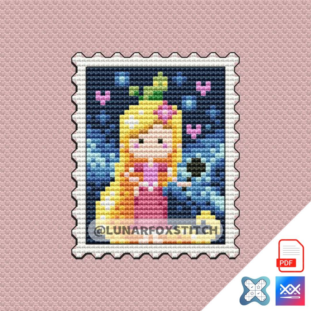 Princess postage stamp cross stitch pattern