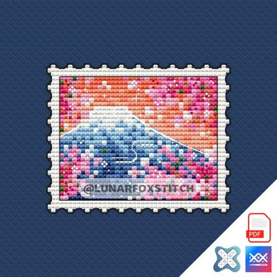 Mount Fuji Japan postage stamp cross stitch pattern
