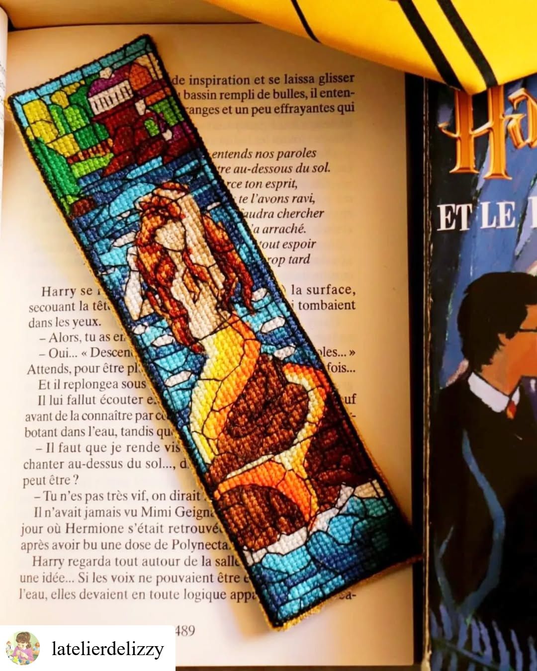 Mermaid stained glass window bookmark cross stitch pattern cross stitch pattern