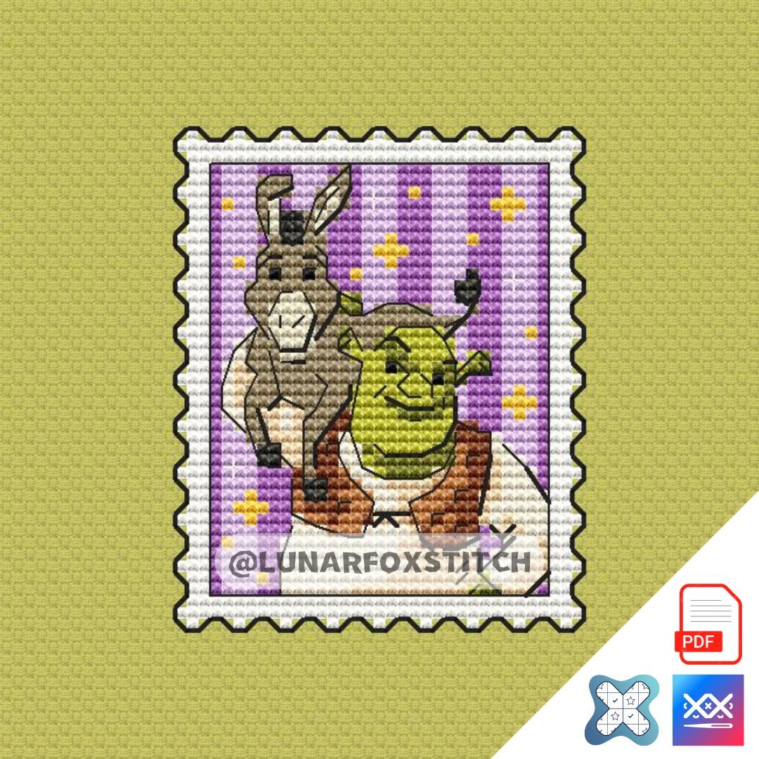 Green Ogre postage stamp cross stitch pattern