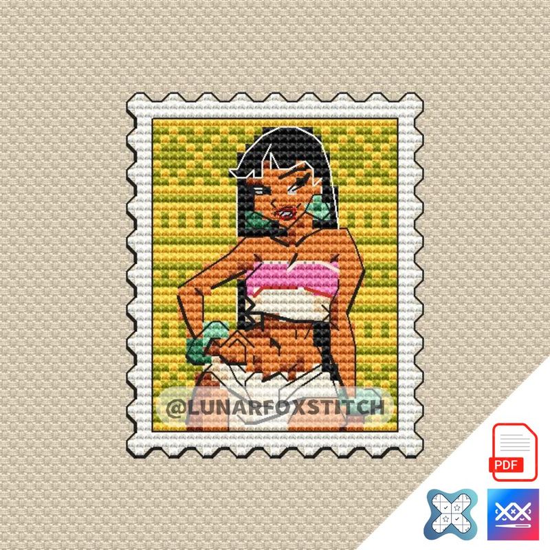 Beautiful girl postage stamp cross stitch pattern