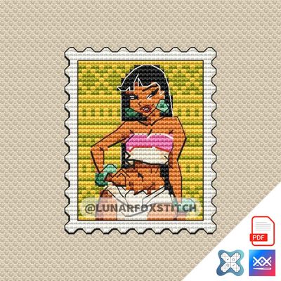Beautiful girl postage stamp cross stitch pattern