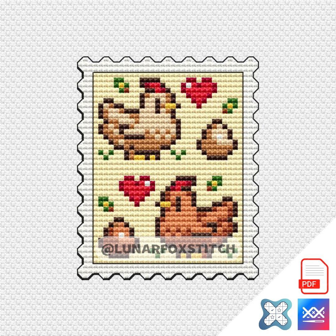 Chicken postage stamp cross stitch pattern