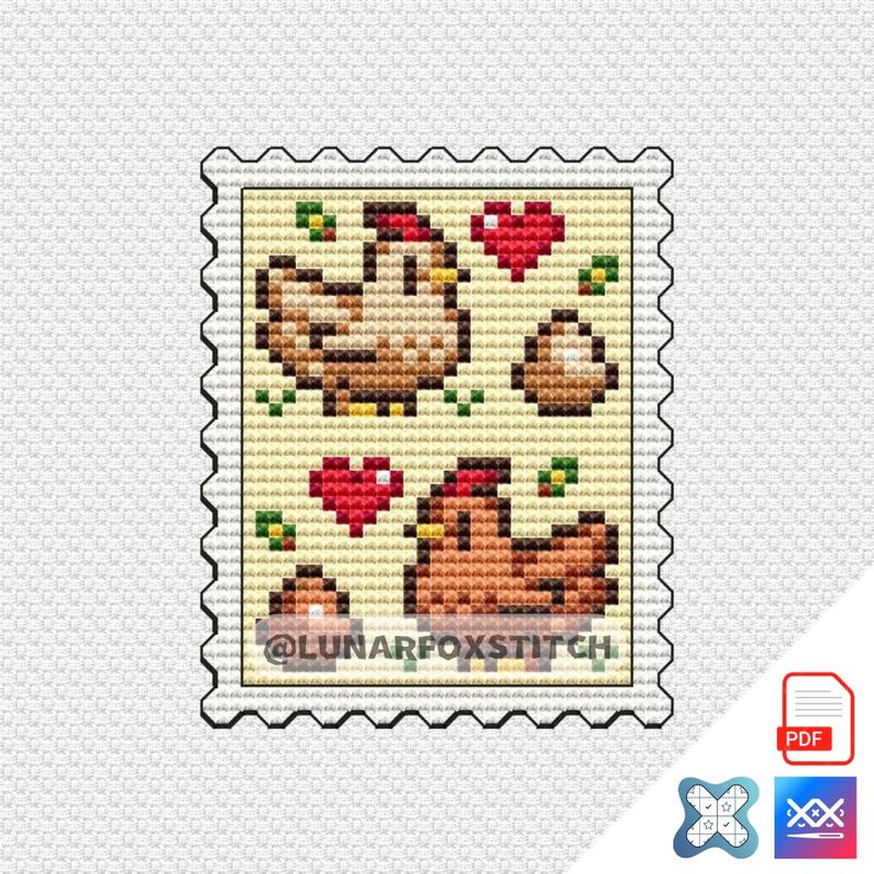 Chicken postage stamp cross stitch pattern