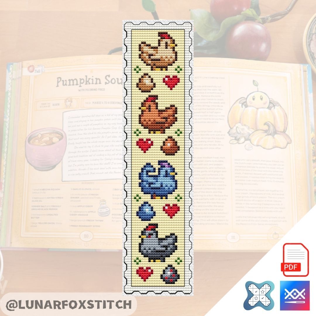 Chicken bookmark postage stamp cross stitch pattern
