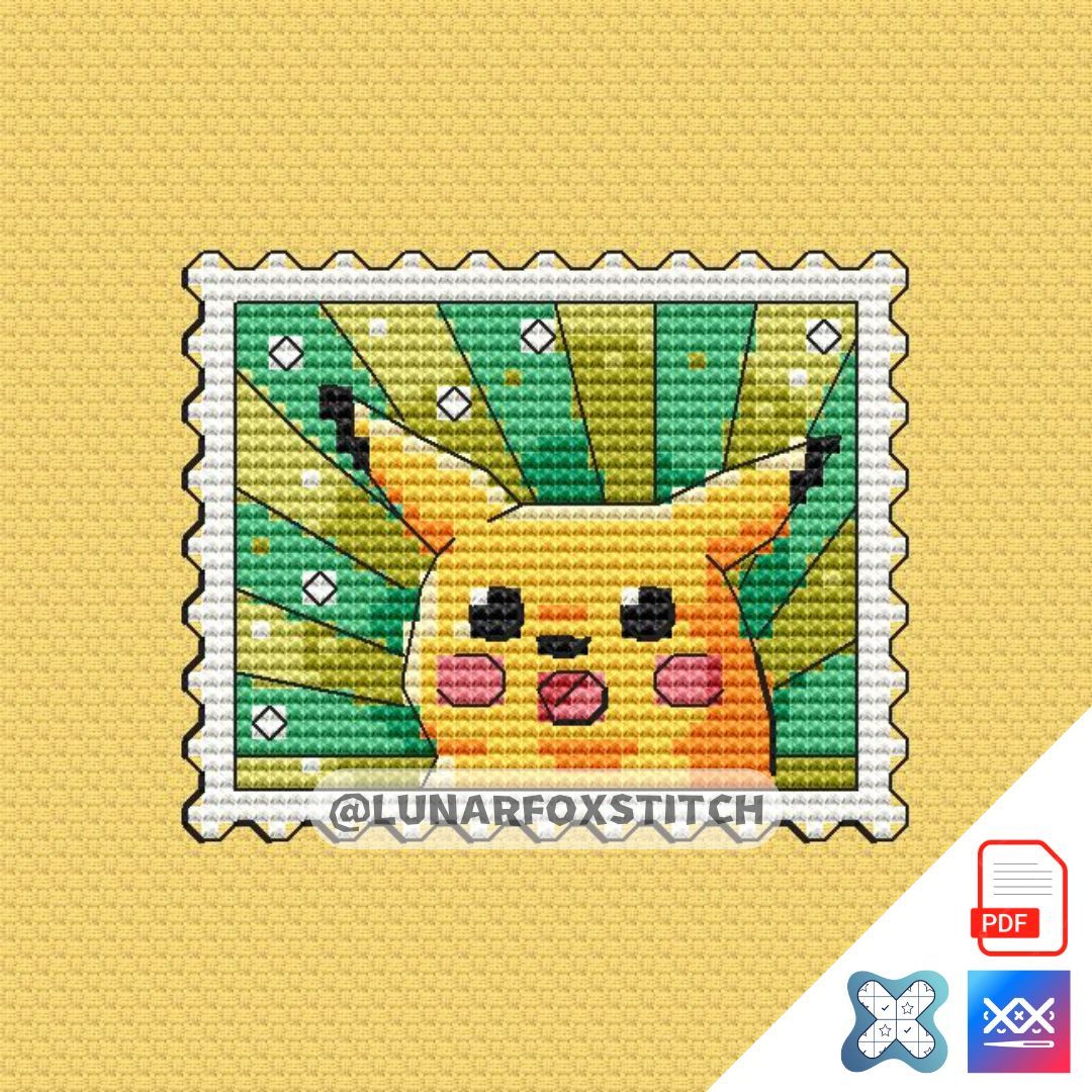 Yellow chibi squirrel postage stamp cross stitch pattern