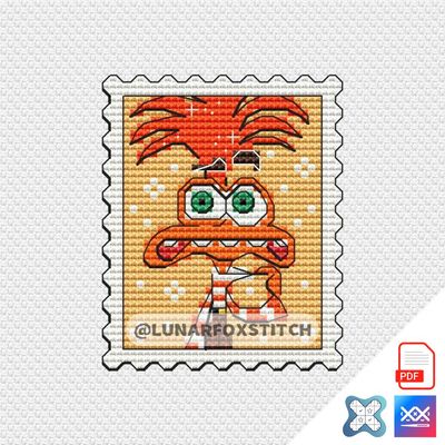 Anxiety chibi girl postage stamp cross stitch pattern