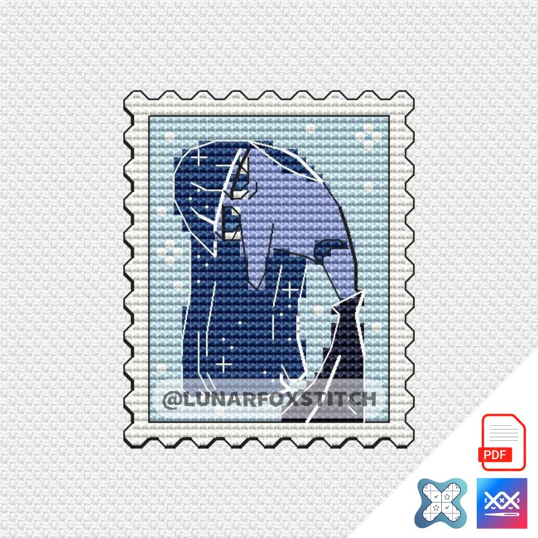 Bore chibi girl postage stamp cross stitch pattern