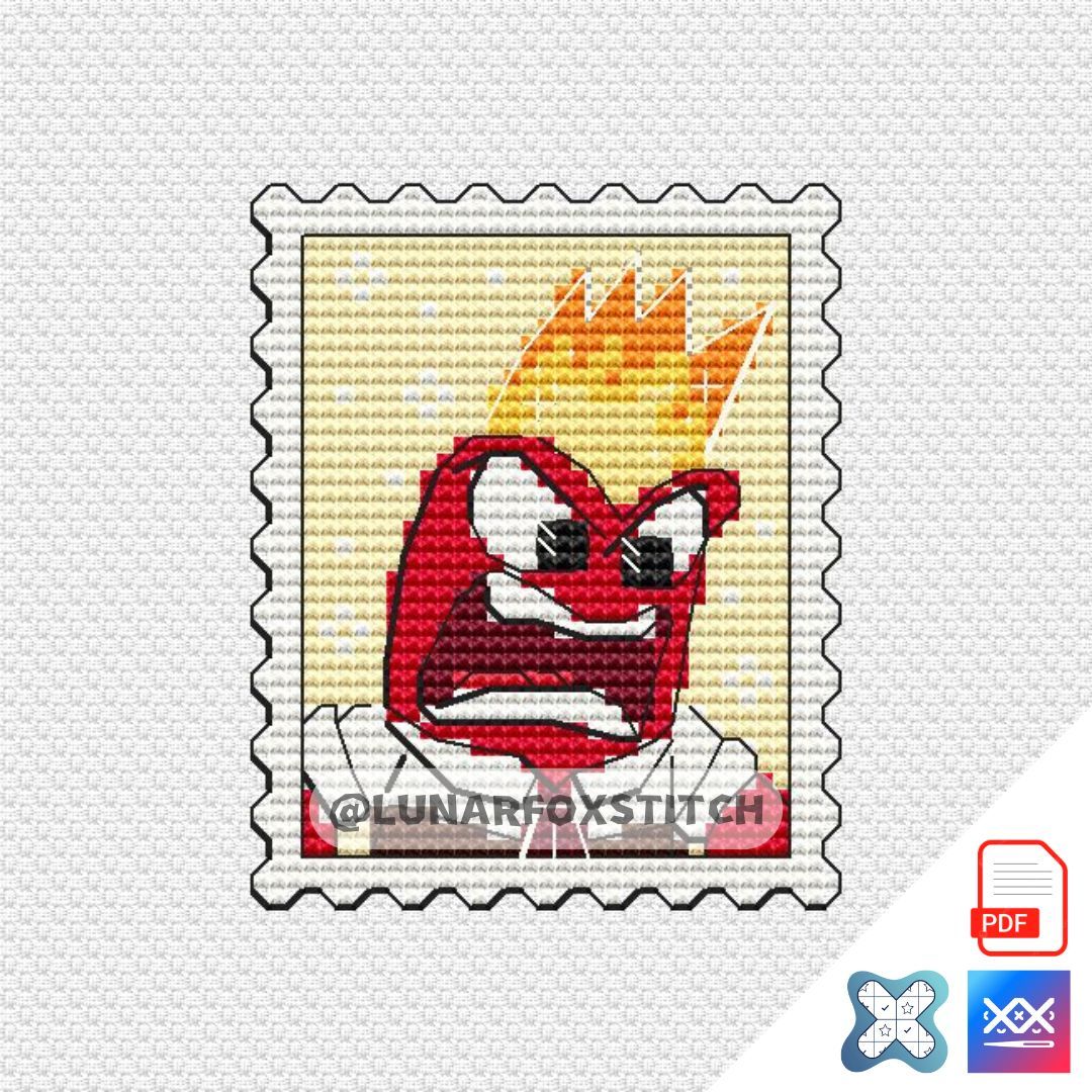 Angry chibi boy postage stamp cross stitch pattern