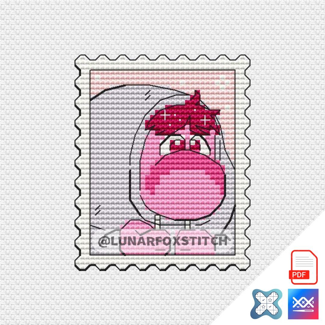 Embarrass chibi boy postage stamp cross stitch pattern