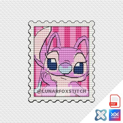 Angel pink chibi dog postage stamp cross stitch pattern
