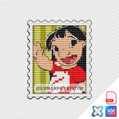 Hawaiian girl postage stamp cross stitch pattern
