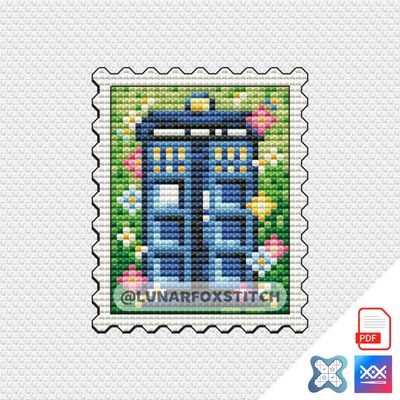 A time machine postage stamp cross stitch pattern