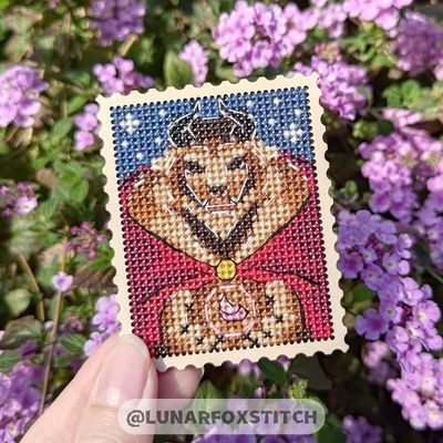 Beast and rose postage stamp cross stitch pattern