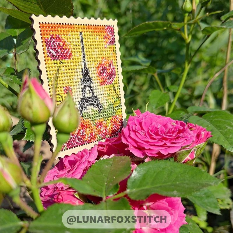 Paris France postage stamp cross stitch pattern