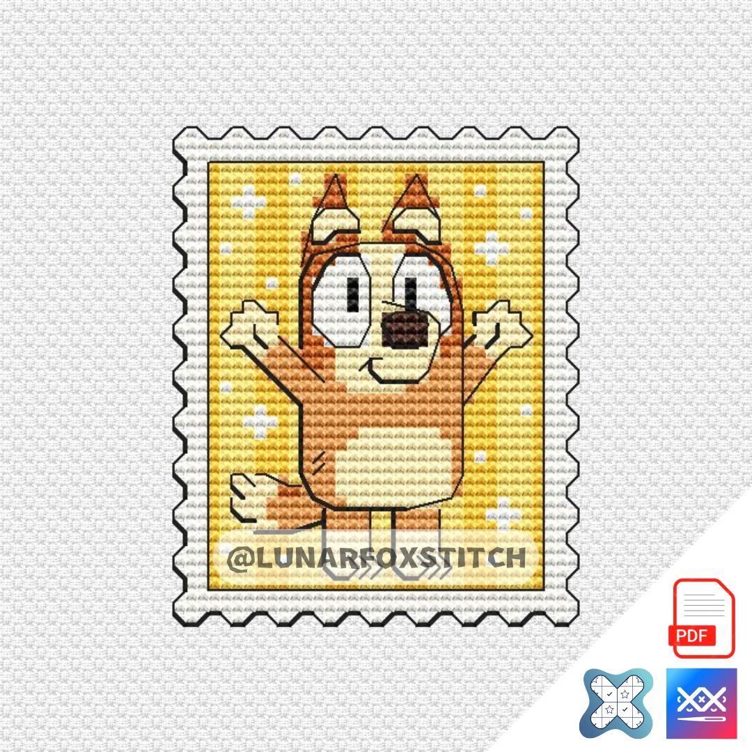 Brown girl dog postage stamp cross stitch pattern