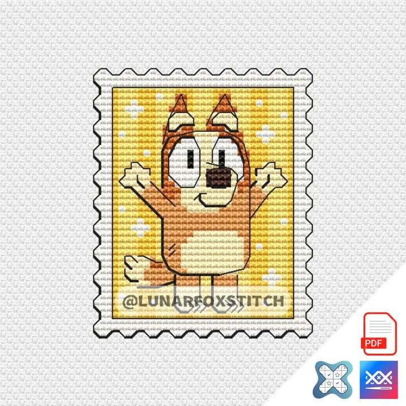 Brown girl dog postage stamp cross stitch pattern
