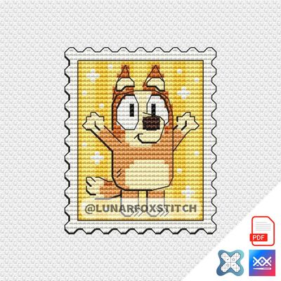 Brown girl dog postage stamp cross stitch pattern