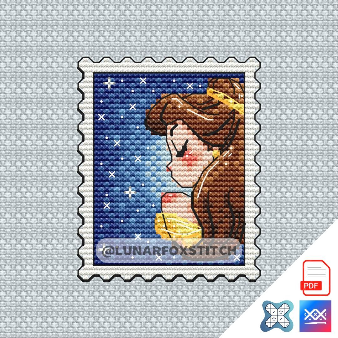 Princess in a yellow dress postage stamp cross stitch pattern