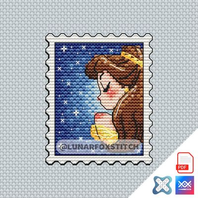 Princess in a yellow dress postage stamp cross stitch pattern