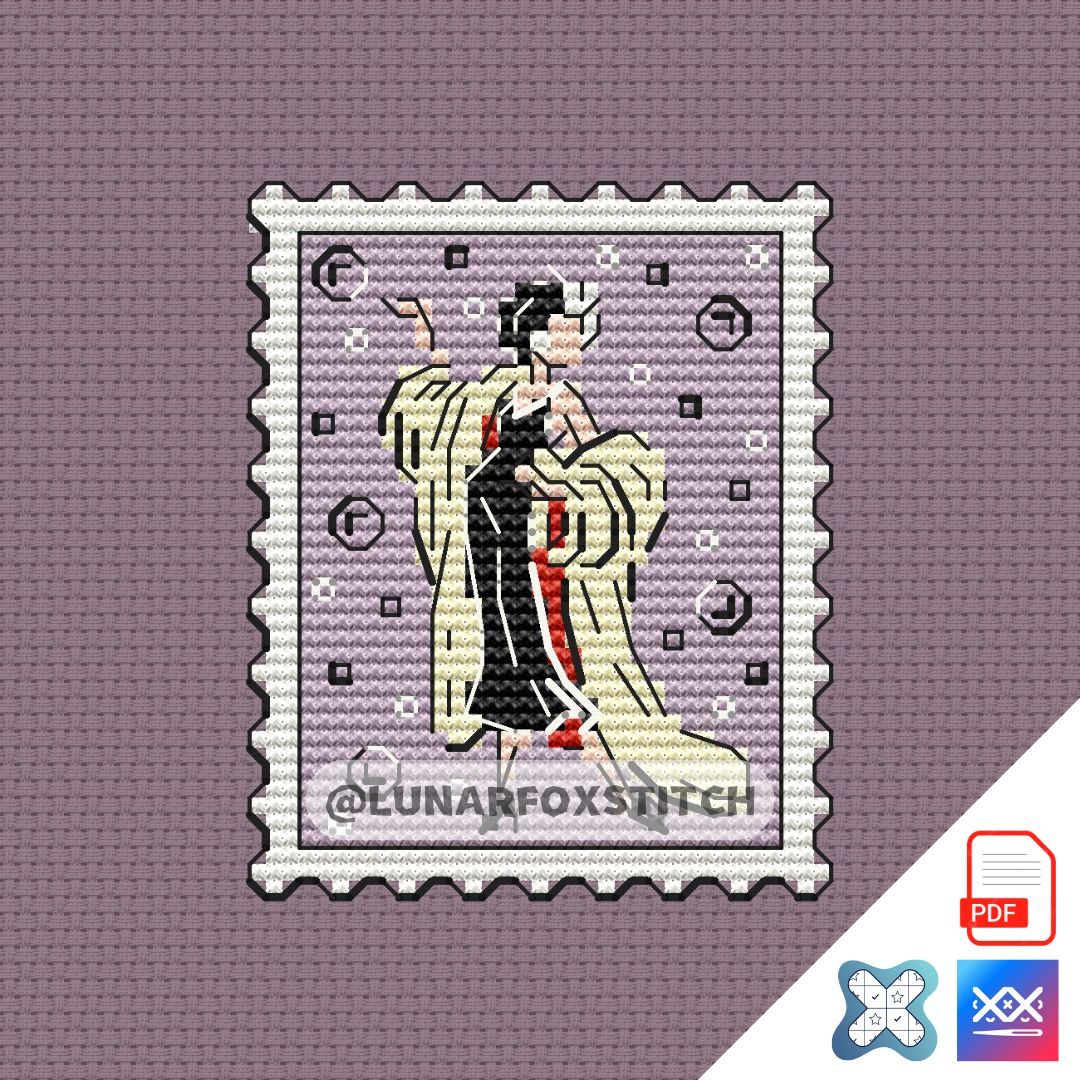 Dog lover villain postage stamp cross stitch pattern