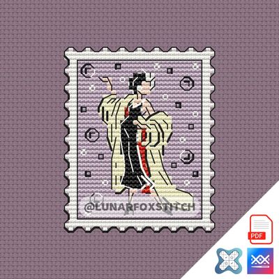 Dog lover villain postage stamp cross stitch pattern