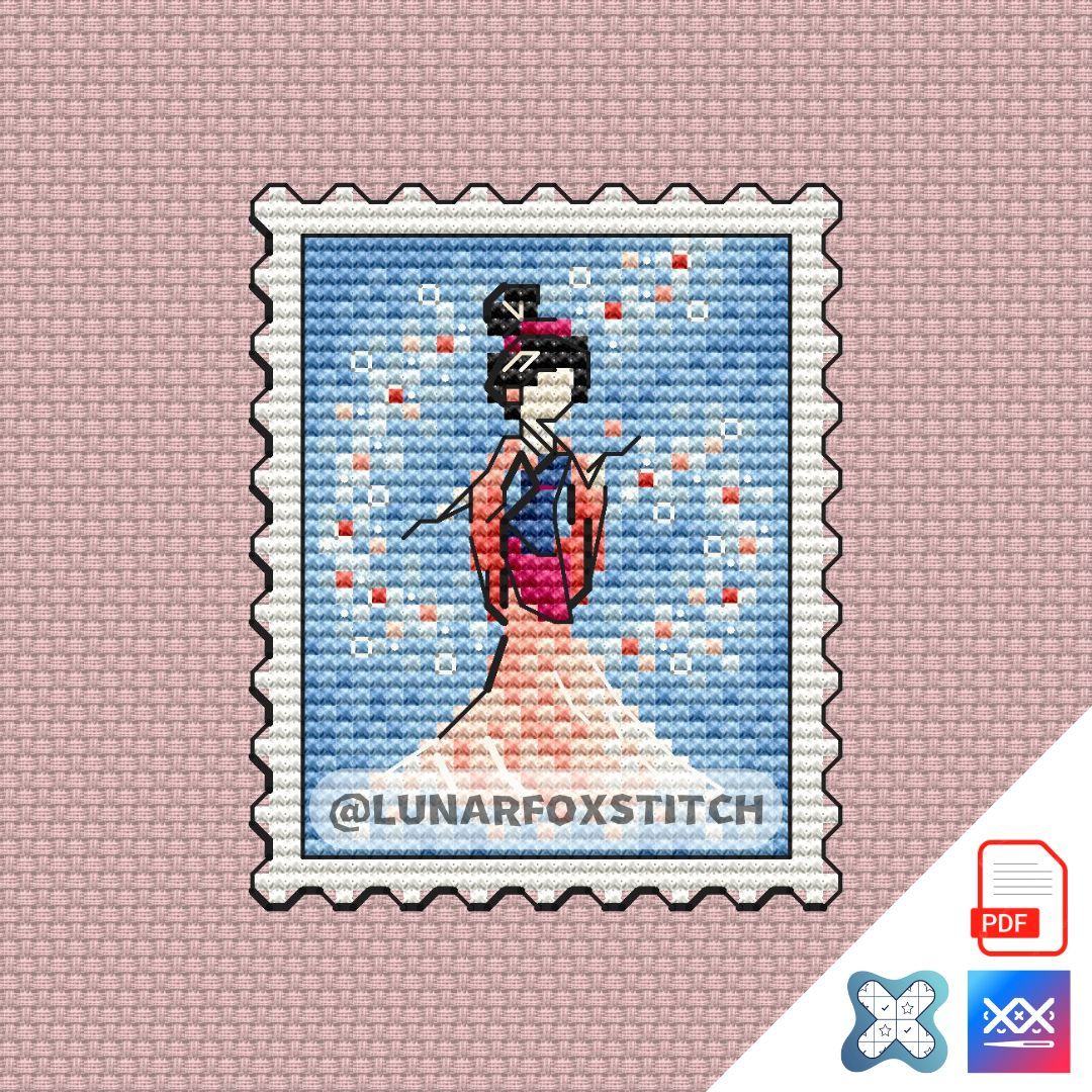 Chinese princess postage stamp cross stitch pattern