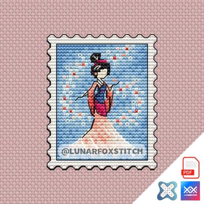 Chinese princess postage stamp cross stitch pattern