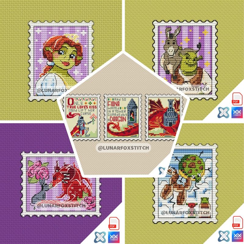 Green ogre - set of 5 - postage stamp cross stitch pattern