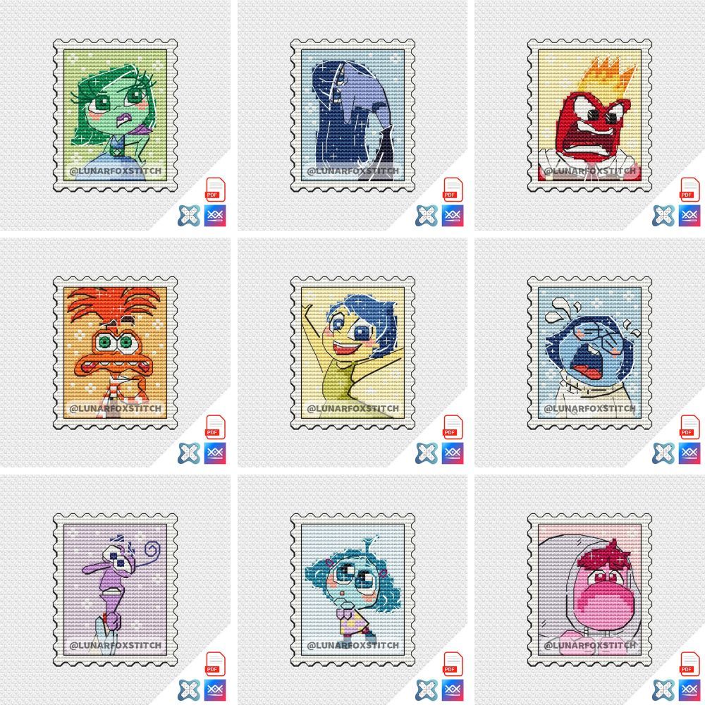 Emotions - set of 9 - postage stamp cross stitch pattern