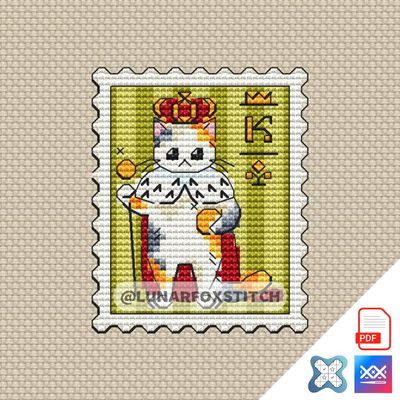 Cat King postage stamp cross stitch pattern