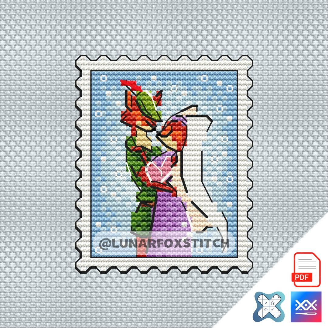 Fox love postage stamp cross stitch pattern