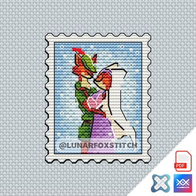 Fox love postage stamp cross stitch pattern