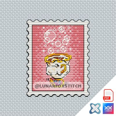 Cute cup postage stamp cross stitch pattern