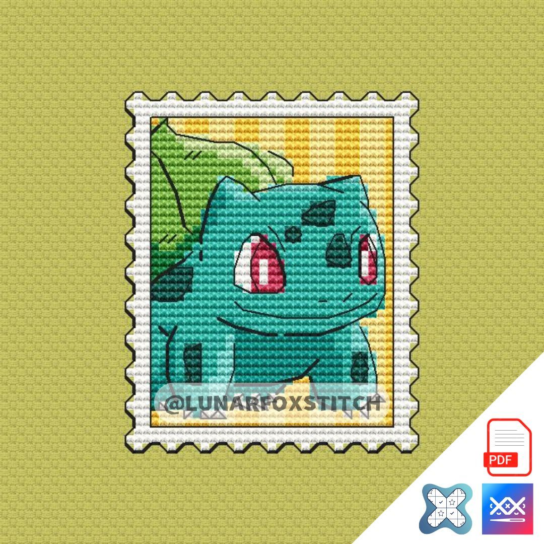 Grass baby monster postage stamp cross stitch pattern