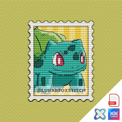 Grass baby monster postage stamp cross stitch pattern