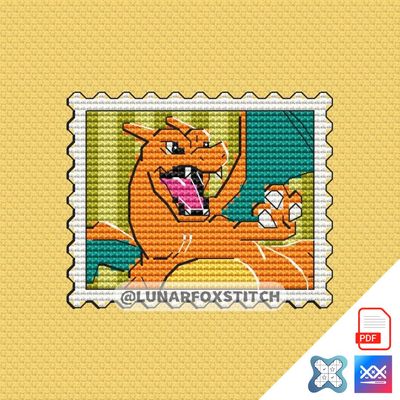 Fire dragon postage stamp cross stitch pattern